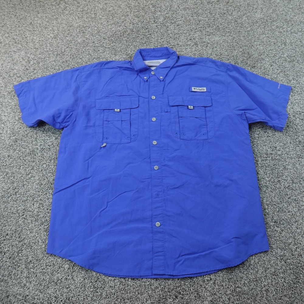 Columbia Shirt Mens XL Blue PFG Vented Fishing Button Up Short Sleeve Outdoor